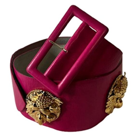 VTG Isabel Canovas Pink Leather Wide Belt Designer Waist Corset Gold Rare 80's - Picture 1 of 11
